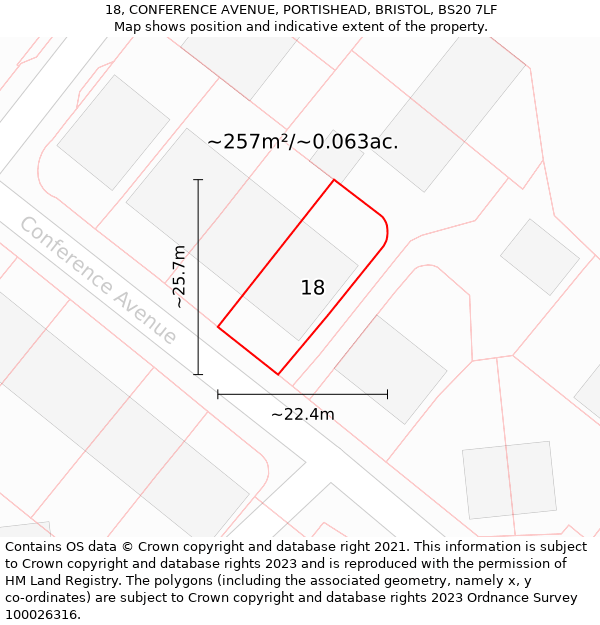 18, CONFERENCE AVENUE, PORTISHEAD, BRISTOL, BS20 7LF: Plot and title map