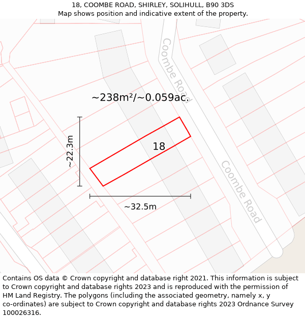 18, COOMBE ROAD, SHIRLEY, SOLIHULL, B90 3DS: Plot and title map