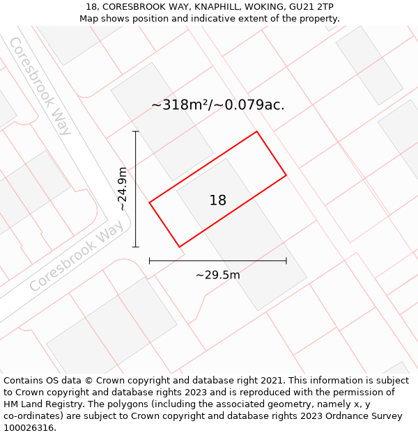 18, CORESBROOK WAY, KNAPHILL, WOKING, GU21 2TP: Plot and title map