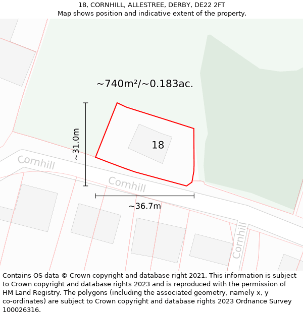 18, CORNHILL, ALLESTREE, DERBY, DE22 2FT: Plot and title map