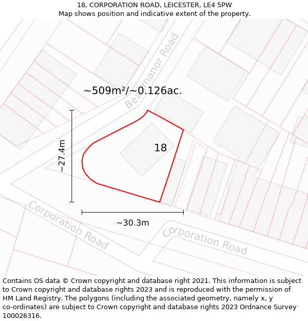 18, CORPORATION ROAD, LEICESTER, LE4 5PW: Plot and title map