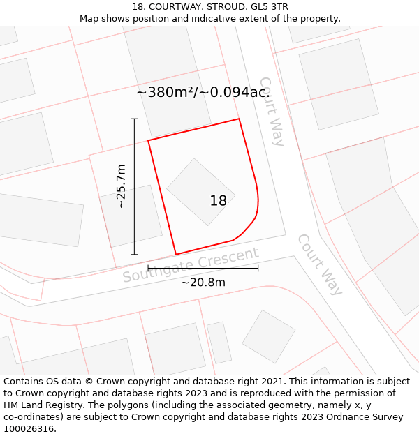 18, COURTWAY, STROUD, GL5 3TR: Plot and title map