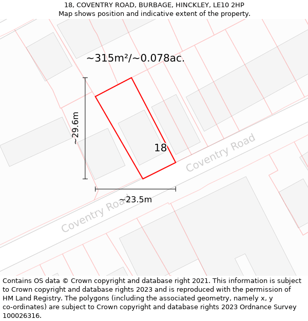 18, COVENTRY ROAD, BURBAGE, HINCKLEY, LE10 2HP: Plot and title map