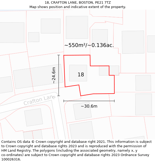 18, CRAFTON LANE, BOSTON, PE21 7TZ: Plot and title map