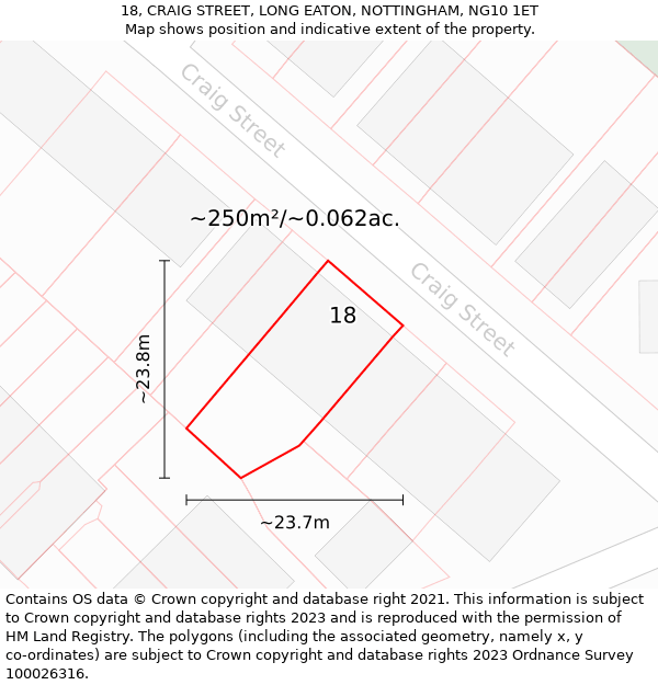 18, CRAIG STREET, LONG EATON, NOTTINGHAM, NG10 1ET: Plot and title map