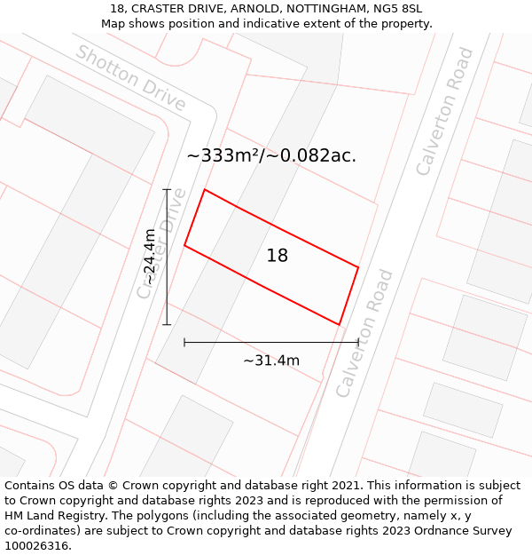 18, CRASTER DRIVE, ARNOLD, NOTTINGHAM, NG5 8SL: Plot and title map