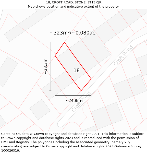 18, CROFT ROAD, STONE, ST15 0JR: Plot and title map