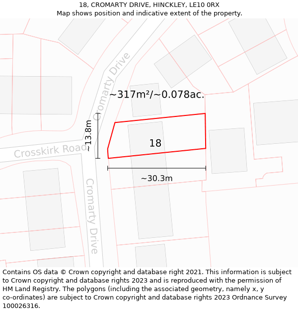 18, CROMARTY DRIVE, HINCKLEY, LE10 0RX: Plot and title map