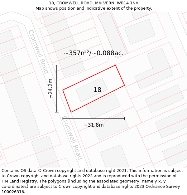18, CROMWELL ROAD, MALVERN, WR14 1NA: Plot and title map