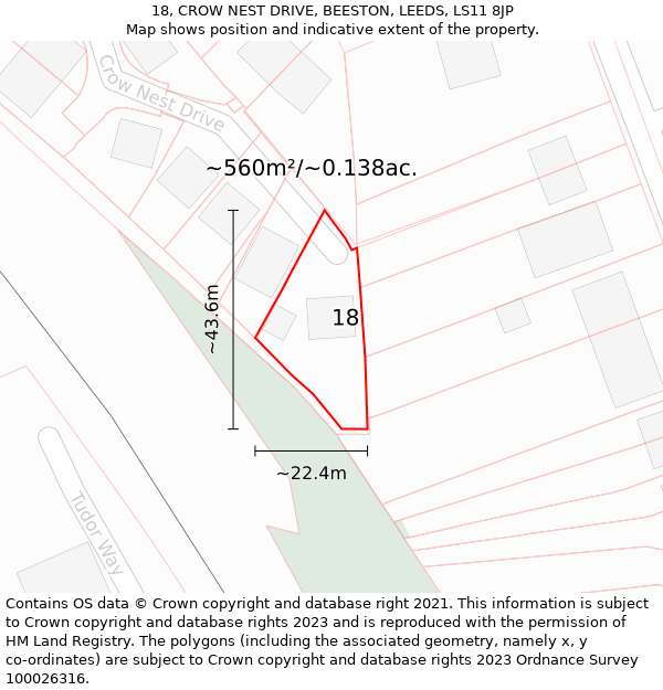 18, CROW NEST DRIVE, BEESTON, LEEDS, LS11 8JP: Plot and title map