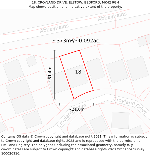 18, CROYLAND DRIVE, ELSTOW, BEDFORD, MK42 9GH: Plot and title map