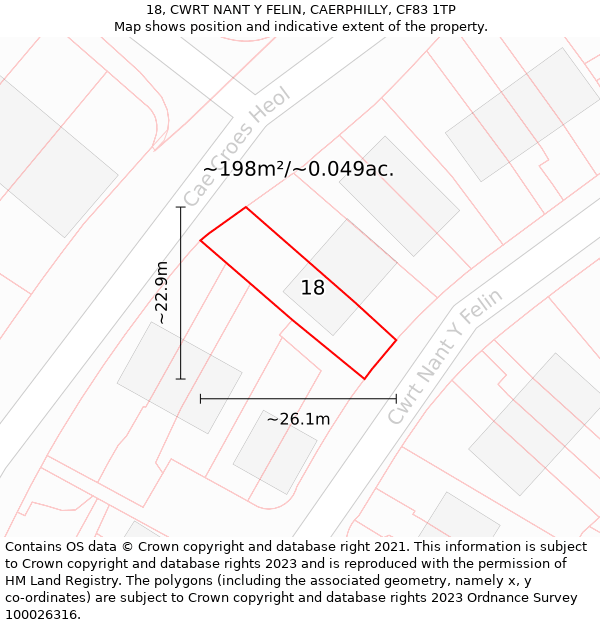 18, CWRT NANT Y FELIN, CAERPHILLY, CF83 1TP: Plot and title map