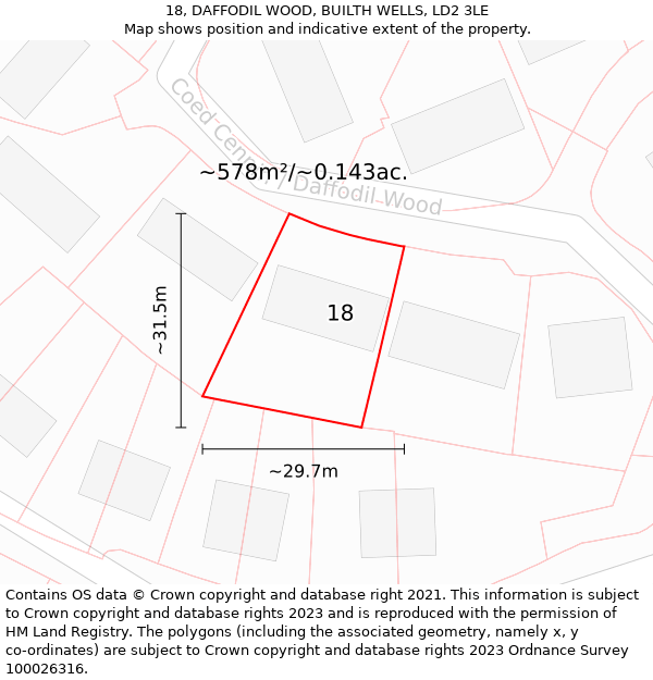 18, DAFFODIL WOOD, BUILTH WELLS, LD2 3LE: Plot and title map