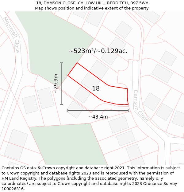 18, DAMSON CLOSE, CALLOW HILL, REDDITCH, B97 5WA: Plot and title map