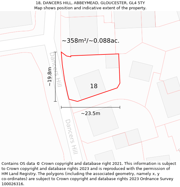 18, DANCERS HILL, ABBEYMEAD, GLOUCESTER, GL4 5TY: Plot and title map