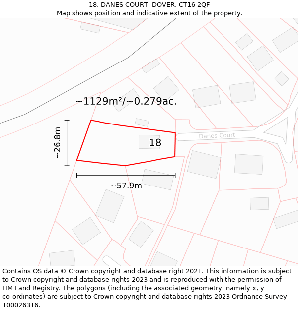 18, DANES COURT, DOVER, CT16 2QF: Plot and title map