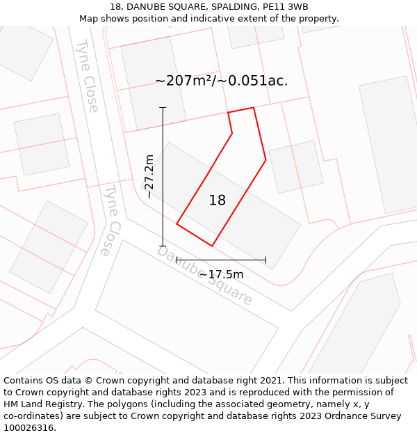 18, DANUBE SQUARE, SPALDING, PE11 3WB: Plot and title map