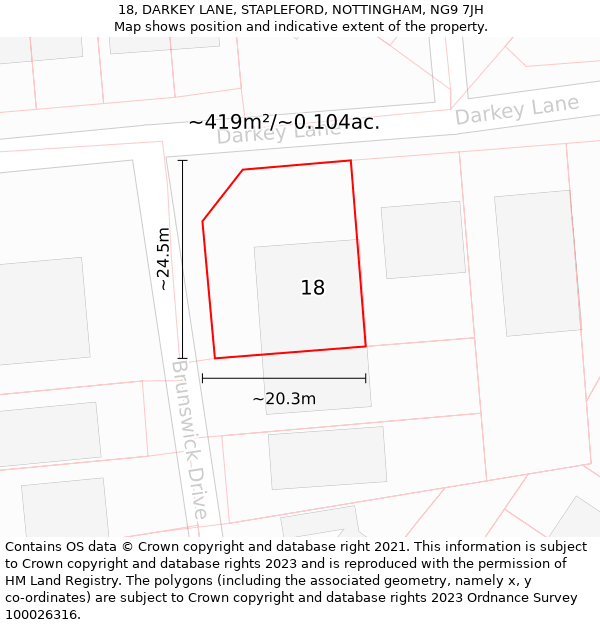 18, DARKEY LANE, STAPLEFORD, NOTTINGHAM, NG9 7JH: Plot and title map