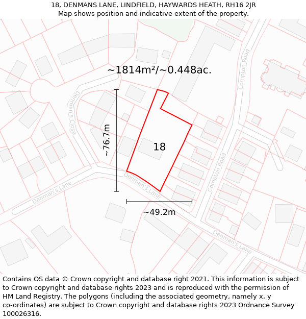 18, DENMANS LANE, LINDFIELD, HAYWARDS HEATH, RH16 2JR: Plot and title map