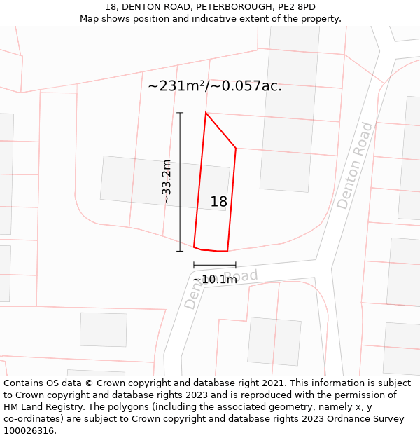 18, DENTON ROAD, PETERBOROUGH, PE2 8PD: Plot and title map