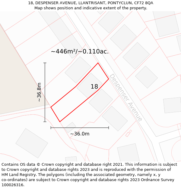 18, DESPENSER AVENUE, LLANTRISANT, PONTYCLUN, CF72 8QA: Plot and title map