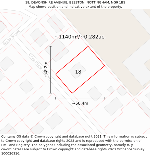 18, DEVONSHIRE AVENUE, BEESTON, NOTTINGHAM, NG9 1BS: Plot and title map