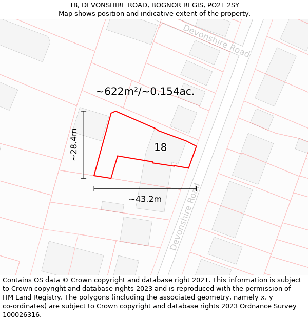 18, DEVONSHIRE ROAD, BOGNOR REGIS, PO21 2SY: Plot and title map