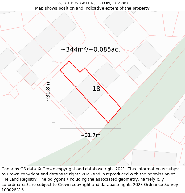 18, DITTON GREEN, LUTON, LU2 8RU: Plot and title map