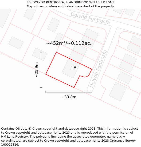 18, DOLYDD PENTROSFA, LLANDRINDOD WELLS, LD1 5NZ: Plot and title map