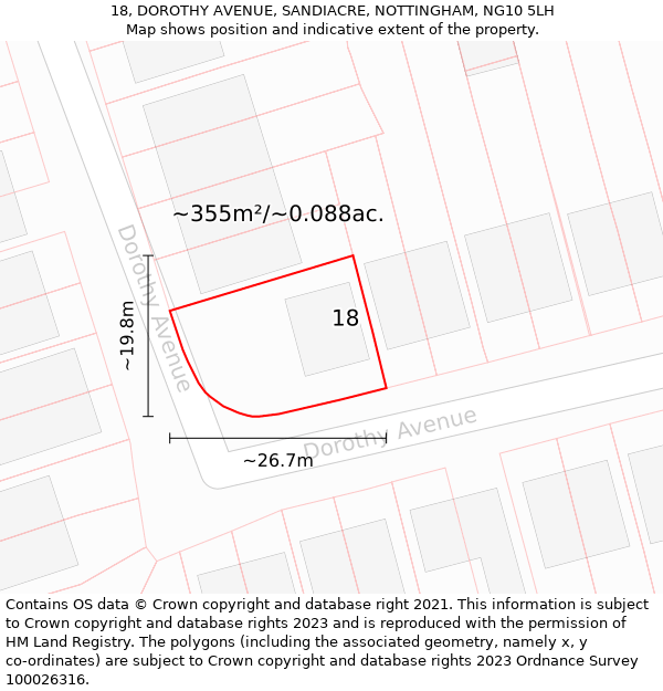 18, DOROTHY AVENUE, SANDIACRE, NOTTINGHAM, NG10 5LH: Plot and title map