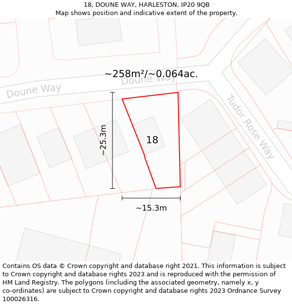 18, DOUNE WAY, HARLESTON, IP20 9QB: Plot and title map