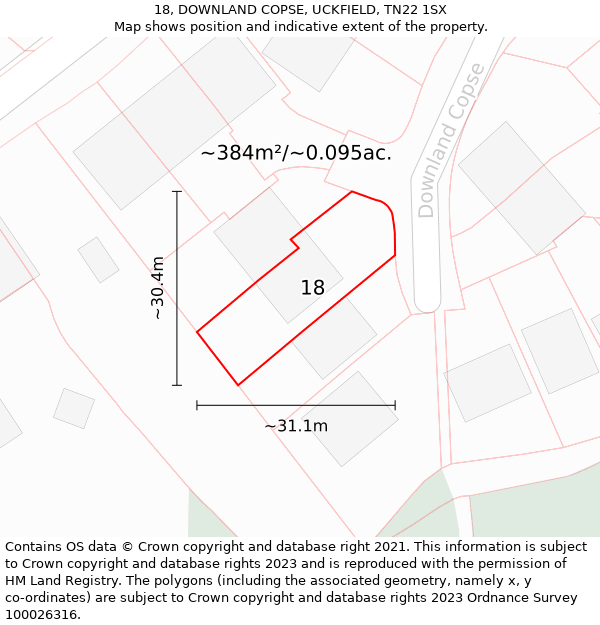18, DOWNLAND COPSE, UCKFIELD, TN22 1SX: Plot and title map