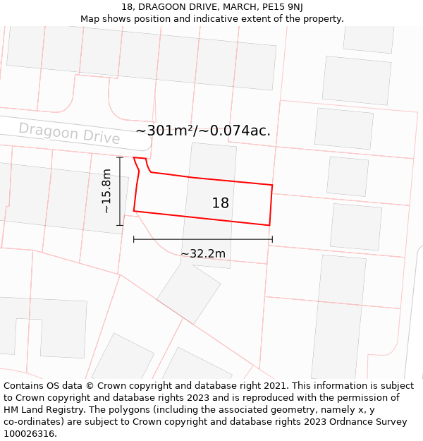 18, DRAGOON DRIVE, MARCH, PE15 9NJ: Plot and title map