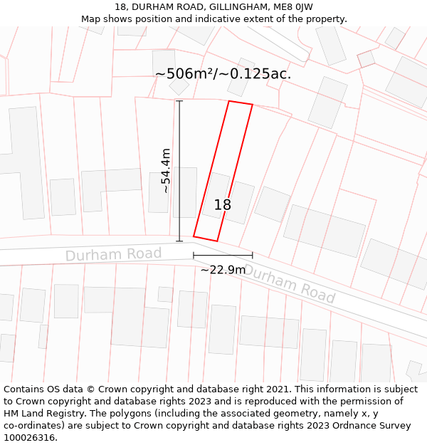 18, DURHAM ROAD, GILLINGHAM, ME8 0JW: Plot and title map