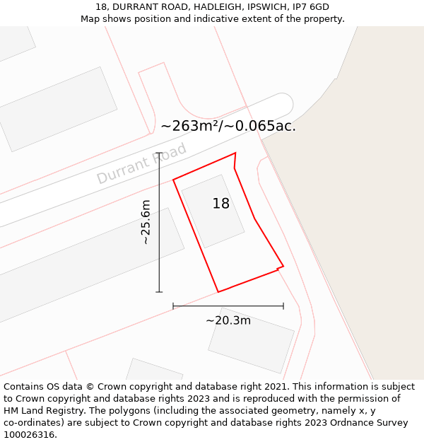 18, DURRANT ROAD, HADLEIGH, IPSWICH, IP7 6GD: Plot and title map