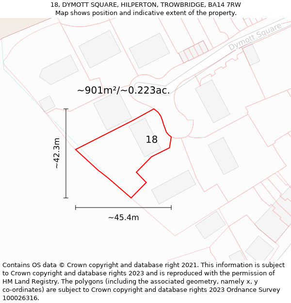 18, DYMOTT SQUARE, HILPERTON, TROWBRIDGE, BA14 7RW: Plot and title map