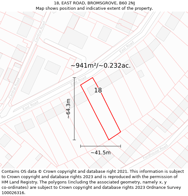 18, EAST ROAD, BROMSGROVE, B60 2NJ: Plot and title map