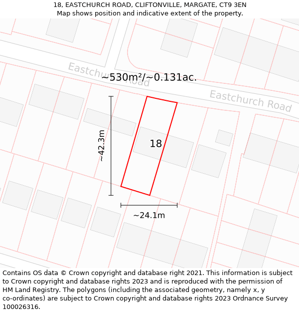 18, EASTCHURCH ROAD, CLIFTONVILLE, MARGATE, CT9 3EN: Plot and title map