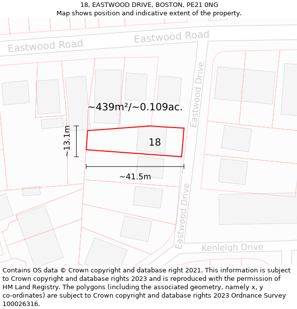 18, EASTWOOD DRIVE, BOSTON, PE21 0NG: Plot and title map