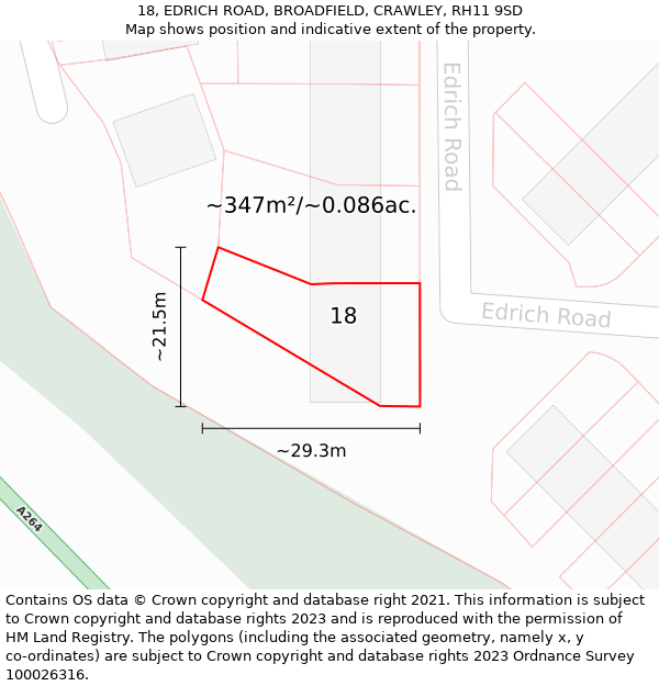 18, EDRICH ROAD, BROADFIELD, CRAWLEY, RH11 9SD: Plot and title map