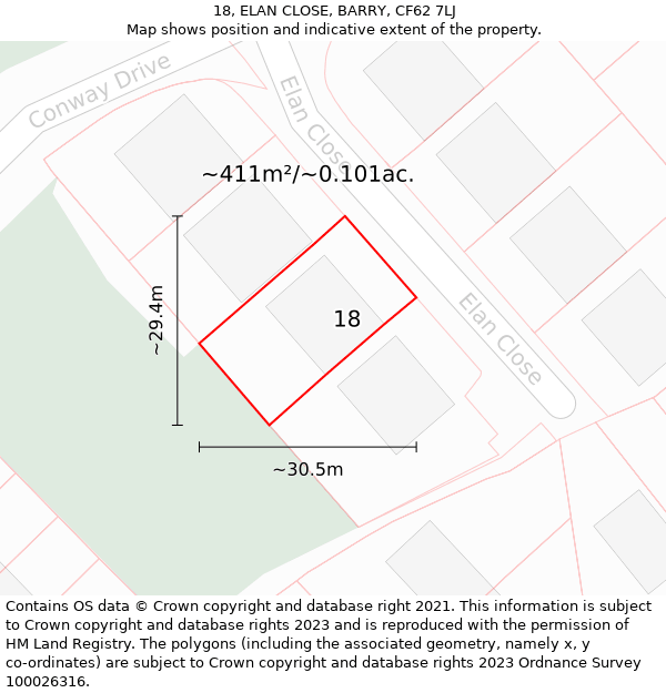 18, ELAN CLOSE, BARRY, CF62 7LJ: Plot and title map