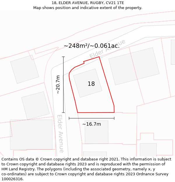 18, ELDER AVENUE, RUGBY, CV21 1TE: Plot and title map