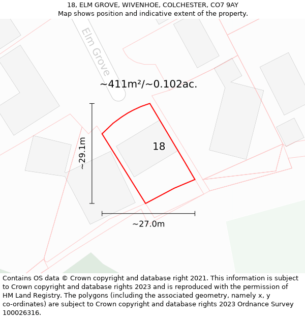 18, ELM GROVE, WIVENHOE, COLCHESTER, CO7 9AY: Plot and title map