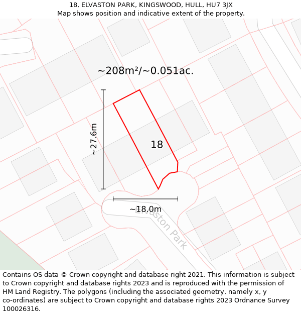 18, ELVASTON PARK, KINGSWOOD, HULL, HU7 3JX: Plot and title map