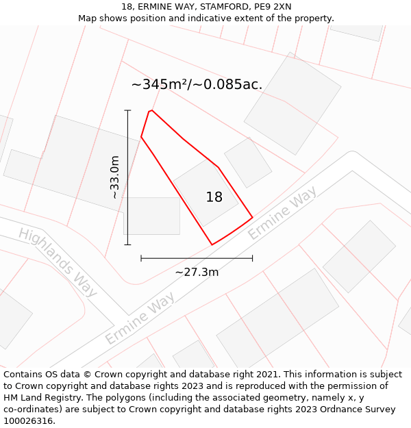 18, ERMINE WAY, STAMFORD, PE9 2XN: Plot and title map