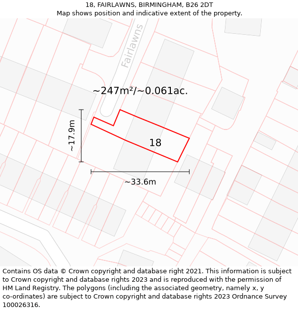 18, FAIRLAWNS, BIRMINGHAM, B26 2DT: Plot and title map