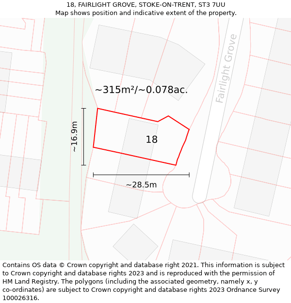 18, FAIRLIGHT GROVE, STOKE-ON-TRENT, ST3 7UU: Plot and title map
