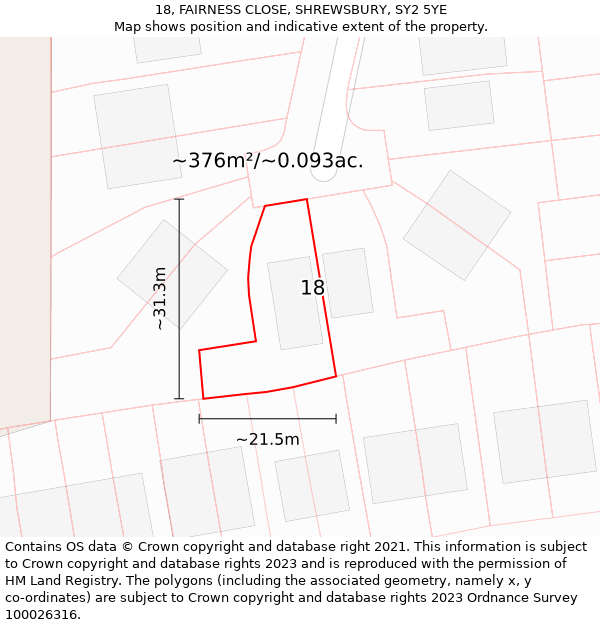 18, FAIRNESS CLOSE, SHREWSBURY, SY2 5YE: Plot and title map