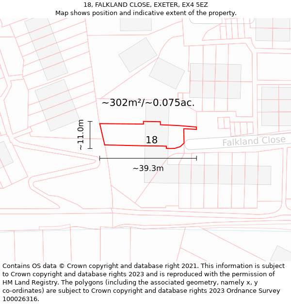 18, FALKLAND CLOSE, EXETER, EX4 5EZ: Plot and title map