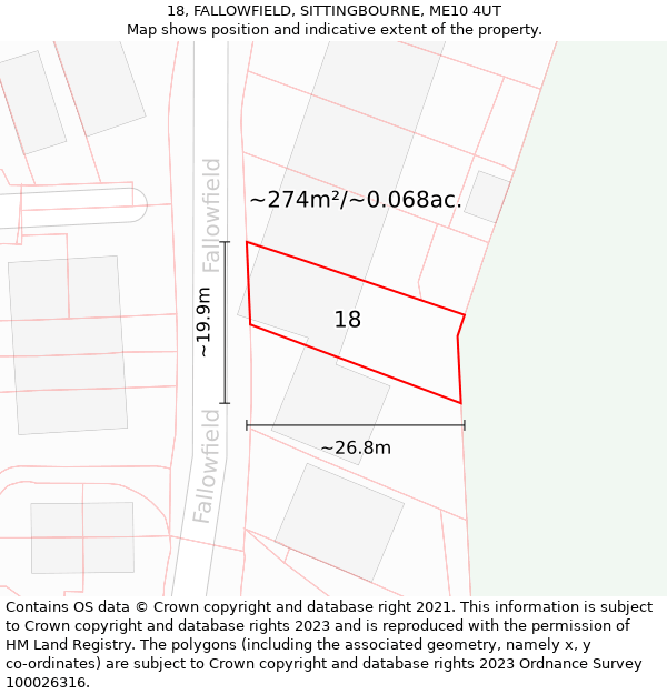 18, FALLOWFIELD, SITTINGBOURNE, ME10 4UT: Plot and title map